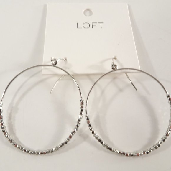 Ann Taylor LOFT Silver Dot Drop Hoop Earrings - Picture 2 of 7